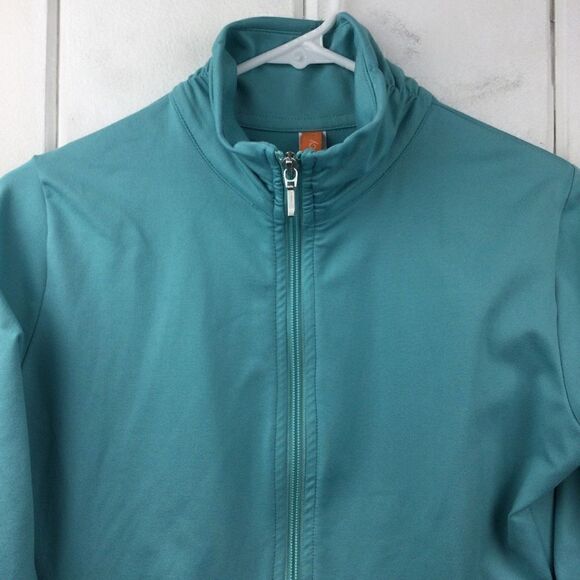 Lucy Turquoise Rouched Zip Athletic Jacket, 3/4 Sleeve, Size Small - Picture 4 of 8